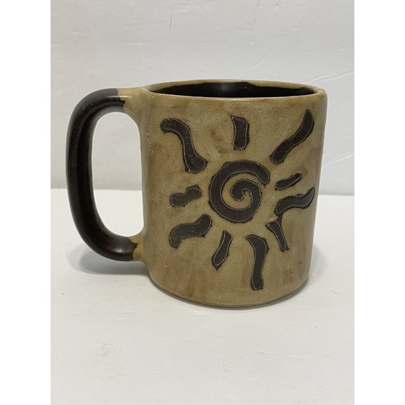 Mara of Mexico Brown Stoneware Coffee Mug Tea Cup Sun Energy Positivity Clarity - Picture 2 of 9